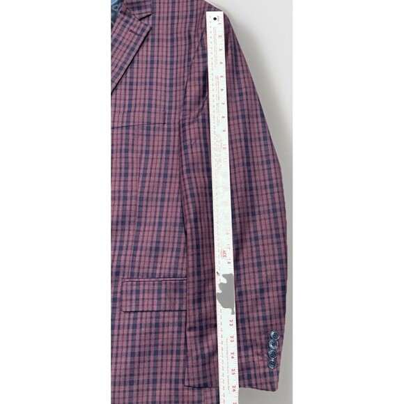 ZeGarie Men’s 48L Burgundy/Navy 100% Wool Windowpane Plaid Blazer Sport Jacket - Picture 10 of 14